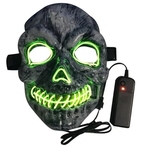 Cosplay Mask with EL Cool Light Scary Mask Horrible Skeleton Mask Stage Properties For Party Dance Halloween Decoration