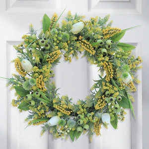 Artificial Spring Christmas Wreath Decorative Flowers PVC Tulip Pomegranate Fruit Daisy Wreaths Plants