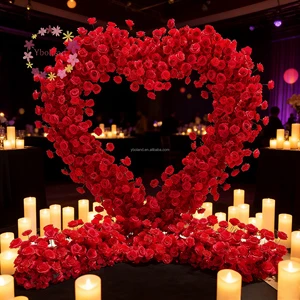 H31Red Wedding Heart Floral Arch Backdrop, Artificial Flower Arch for Christmas New Year Valentine's Day Party Decor