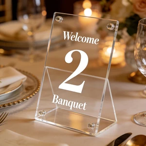 Customizable Thickened Acrylic Sign Table Numbers Clear Acrylic Sign Wedding Sign Card with Display Stand Holder