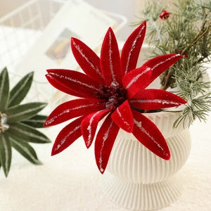 Artificial Poinsettia Flower Velvet Christmas Tree Flower Velvet Christmas Floral Picks For Tree Wreath Garland Decorations