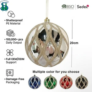 Factory Direct 20cm Xmas Decoration Ornaments Bauble Gold Shatterproof Plastic Christmas Ball OEM ODM BSCI SEDEX Certified
