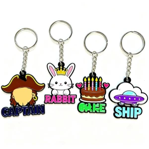 Cute Cartoon Enamel Keychain Rabbit Birthday Cake Pendant Metal Chain Bag Charms Kids Party Gift Custom Logo Key Chain
