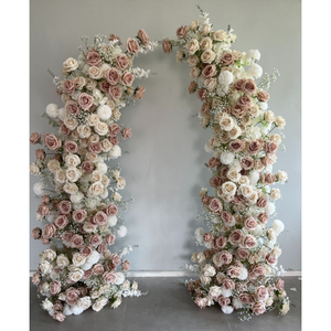 A-1614 Wedding Background Floral Arrangement Design Pink Artificial Silk Rose Horn Arch Flowers For Party Event Decor Planner