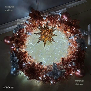 2025 3ft 60cm Luxury Style Illuminated Hanging Christmas Wreath Garland with 3d Star with Christmas Ball for Home Decoration