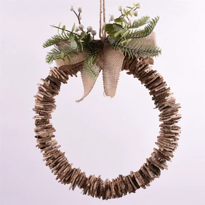 GY BSCI Home Handmade Eucalyptus Christmas Flower Decorative Garlands Wooden Wreath Rings
