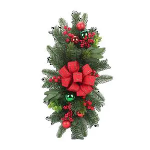 Wholesale 2025 Hot Sale 19.68-inch Christmas Wreath Staircase Red Bow Pine Cone Decoration Christmas Wreath Decoration