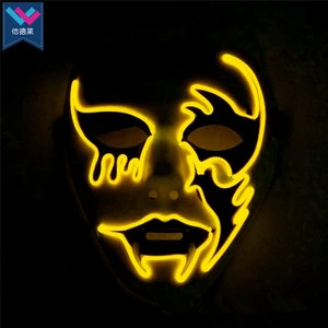 TW-M074 Glowing Devil Mask PVC Anonymous Face with EL Wire Halloween Carnival Masquerade Decor Glow in Dark LED Mask
