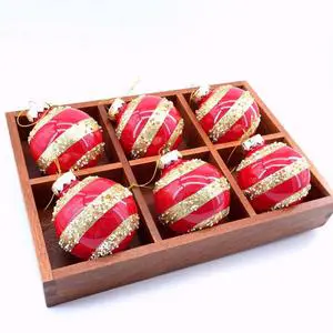 Hot Selling 8cm 6pcs Hand Painted Christmas Ball Ornaments Set Wholesale Xmas Tree Hanging Decor Gift Supply