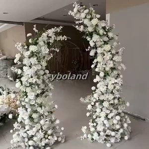 White Horn Arch Flower Runner Arrangement Wedding Aisle Backdrop Artificial Baby Breath Orchid Silk Rose Floral Row For Decor