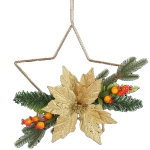 New 14-Inch Five-Pointed Star Christmas Wreath Holiday Home Decoration Gold Christmas Wreath Decoration
