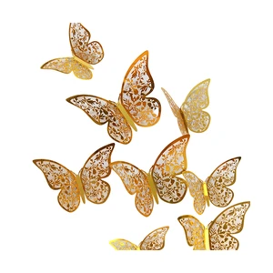 3D Hollow Gold DIY Paper Butterfly Cake Decorating Supplies Beautiful Colorful 3D Butterfly Decoration for Cake Beautiful Unique