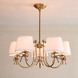 Luxury Brass Chandelier with Bow Knot Design & White Fabric Shades Vintage Ceiling Light for Dining Room Living Room