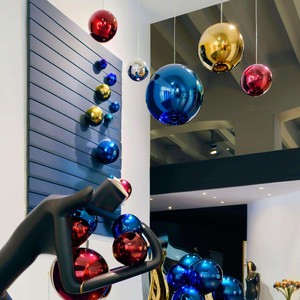 Sapphire Blue Modern Light Luxury Art Deco Stainless Steel Hollow Ball Easter Decoration Sculpture Ceiling Home Decoration