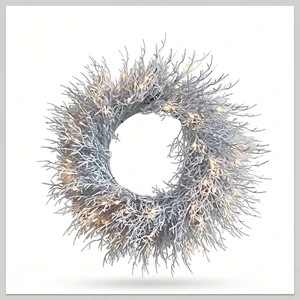 2026 Wholesale 60cm PE Christmas Wreath With Warm LED Lights Modern Nordic Style Snowy Frosted White Twig Wall Hanging Decor