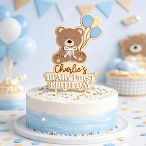 Customization Name Bear Shaped and Balloon Happy Birthday Cake Topper Cake Topper for Birthday Party Decoration Supplies