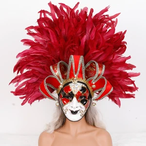 Dramatic Full-Face Feather Mask for Stage Performances & Cosplay Theatrical Costume Prop-Unisex Adult In-Stock
