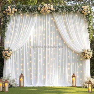 Wedding Backdrop Curtain with LED String Lights Sheer Chiffon Drapes for Bridal Shower Ceremony & Event Styling Party Decoration