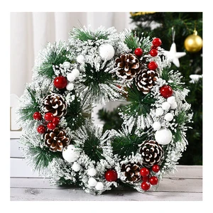 32 cm White Snow Crabapple Pinecone Christmas Wreath for Christmas Home Decoration
