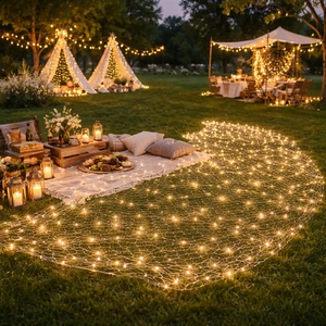 Outdoor Backyard Fishing Net Light LED String Lights Decorative LED Curtain Lights for Outdoor Wedding Ceiling Decoration