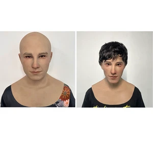 Soft Flexible Latex Headgear Silicone Male Mask Full Head with Hair & Beard Halloween Cosplay Prop Drag Party