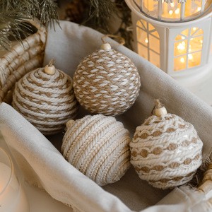 Wholesale 8CM Cotton Linen Rope Foam Christmas Ball Tree Ornaments For Xmas Tree Ornament Hanging Decoration