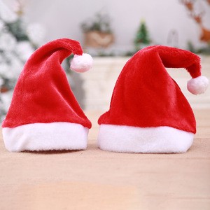 Wholesale Custom Adult Children Santa Claus Hats Xmas Cap Plush Christmas Hats for Party Holiday Head Decoration Gifts