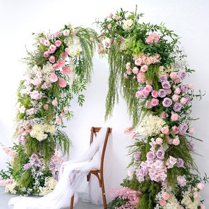S730 Custom 6ft 7ft Half Moon Frame Horn Backdrop Colorful Florals Set Of 2 Curved Flower Arch For Wedding Proposal Party Decor