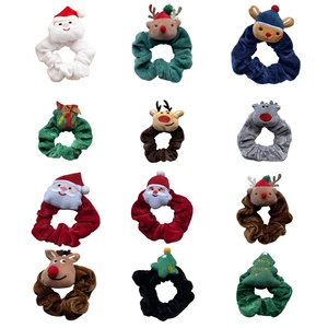 American Style Christmas Hair Scrunchies Animal Santa Claus Velvet Hair Ties For Girls Hairbands Christmas Hair Accessories