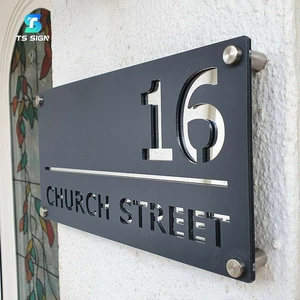 Laser Cut 3D Acrylic Floating House Number Sign Outdoor Street Name Metal Mirror Plaque Hollow Out Business Wall Logo Sign