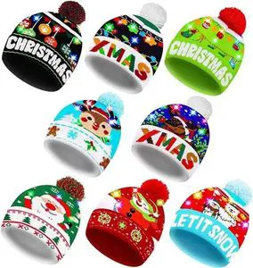 Ourwarm Merry Christmas Knitted Christmas Hat with Lights Adult and Child Party Supplies for Beach Outdoor Scenes