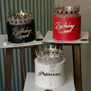 New Arrival 1pcs Golden Happy Birthday Acrylic Cake Topper Side Decoration for Queen's Birthday Cake Decorating Supplies