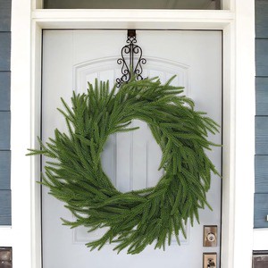 LINGKAI Hot Selling Pre Lit Real Touch Norfolk Artifical Christmas Wreath Garland For Home Party Wall Hanging Decorations