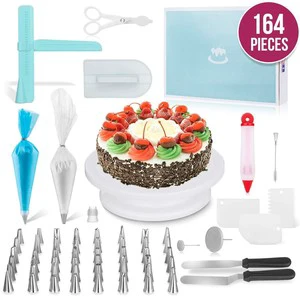 Professional Quality Cake Decorating Tools Set with Long Lasting Stainless Steel Nozzles and Non Slip Decorating Stands