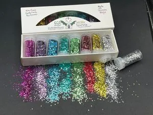 Modern Factory Unicorn Sparkle Association Non-Toxic Biodegradable Glitter Hexagonal Shape Set of 8 Shaker Bottles 24 Grams