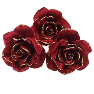 Hot Item 73300 Christmas Velvet Glitter Rose High Sales Artificial Christmas Flower Made of Fabric