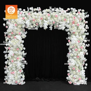 Sunwedding Wedding Arch Round Ceiling Decor White Roses and Baby's Breath Artificial Flower Arch Square Arch Wedding Backdrop