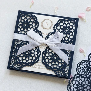 Navy White BurgundyPearl Paper Wedding Invitation Card Custom