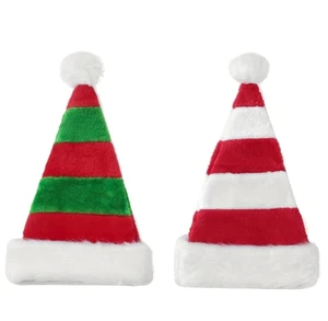 new Christmas Red Green White Elf Hat Long Plush Stripe Spliced Christmas Hat High End Decorative Gift