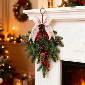SHUANGYUAN High Quality Plastic Christmas Indoor Hanging Garland Decoration Door Ornaments With Red Berry And Pine Cones