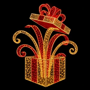 Shopping Mall Decor CE UL IP65 Metal Frame PVC Tinsel LED Rope Light Ribbon Bow Christmas Present Gift Box Motif Light