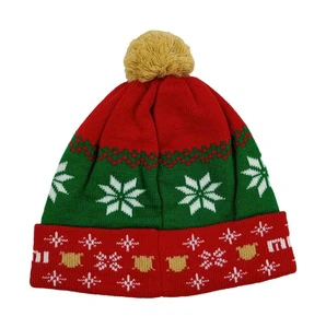 Custom Knitted Spandex/Polyester Plush Geometric Pattern Windproof & Warm Adult Santa Christmas Day Hat