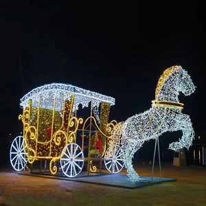 LED Outdoor 3D PVC Horse-Drawn Cart Themed Motif Light IP65 Landscape Wedding Holiday Decor Diwali Christmas Decorations