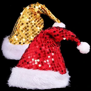 Cosplay Style Christmas Santa Hat for Adults with Shiny Sequin Party Hat Adjustable Fit for New Year and Winter Festivals