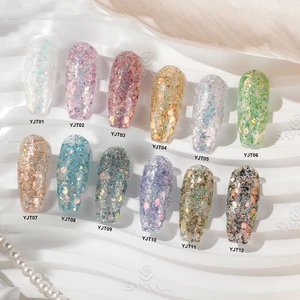 Factory Supplier Acrylic Powder 12 Colors Light Magic Nail Glitter Sequins Shining Dip Powder