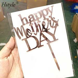 Rose Gold Happy Mother's Day Cake Topper Acrylic Mirror Cake Topper Decorative Party Cake Decoration for Mother's Day PQ625