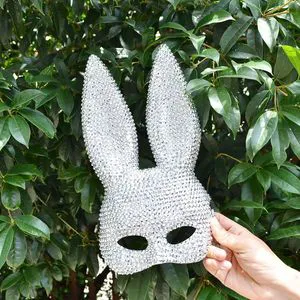 Halloween Easter Carnival Party Masquerade Half Face Women's Rabbit Mask Costume Accessory One Size Black