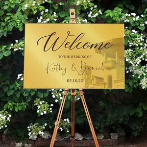 Custom Gold L Design 1 Personalised Modern Wedding Entrance Sign Mirror Acrylic Guide Plaque 100% Custom Made for Weddings