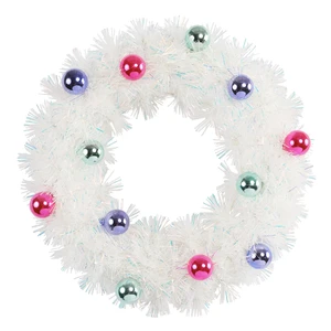New 30CM White Iridescent Tinsel Custom Decorative Christmas Wreath with Ball Ornaments for Home Door Hanging Xmas Decoration