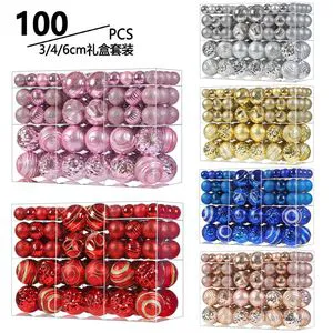 100pcs Set of Shatterproof Hanging Lighted Waterproof Plastic Christmas Balls Modern Tree Ornaments for Holiday Decorations